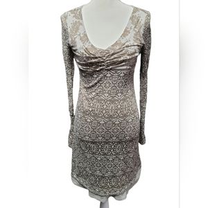 Athleta brown beige taupe patterned long sleeved dress